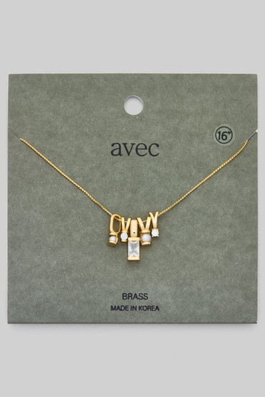 Five Charm Cz And Pearl Brass Chain Necklace