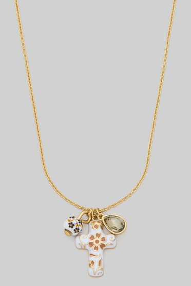 Color Ceramic Cross Teardrop Necklace