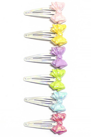 Six Piece Lacquered Bow Hair Clip Set