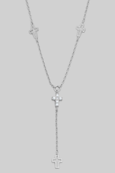 Y Drop Cutout And Cz Cross Charm Necklace
