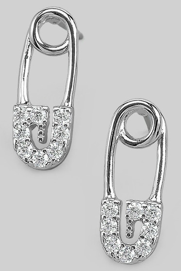 Cz Pave Safety Pin Drop Earrings
