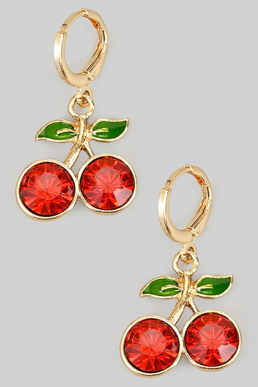 Huggies With Stone Cherry Charms