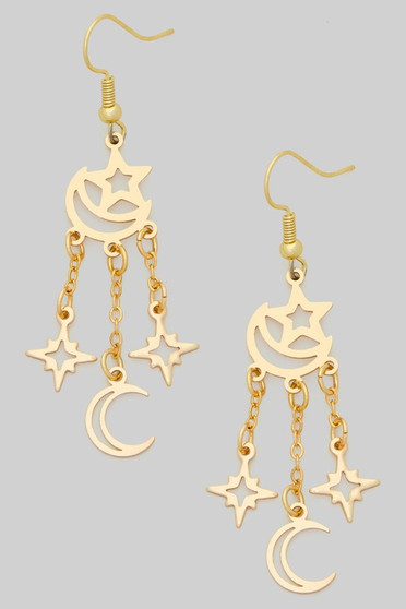 Moon And Star Dangling Charm Earrings