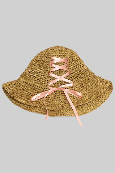 Straw Buckethat With Stain Bow Tie