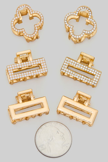 Six Piece Clover Geo Mini Hair Clip Set