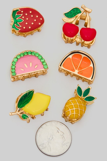 Six Piece Assorted Fruit Mini Hair Clips