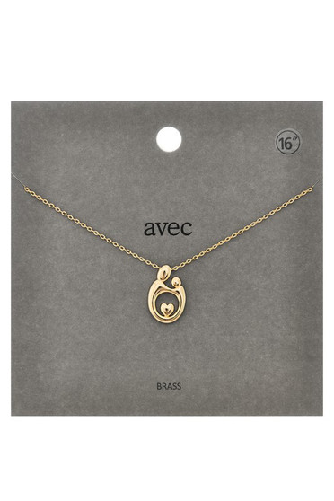 Brass Mom And Baby Pendant Necklace