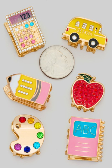 Six Piece School Themed Mini Hair Clip Set