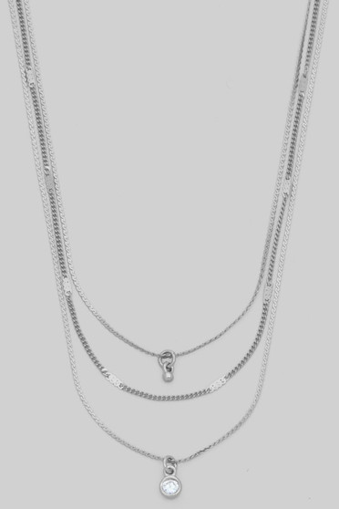 Triple Layered Cz Pendant Snake Pressed Necklace