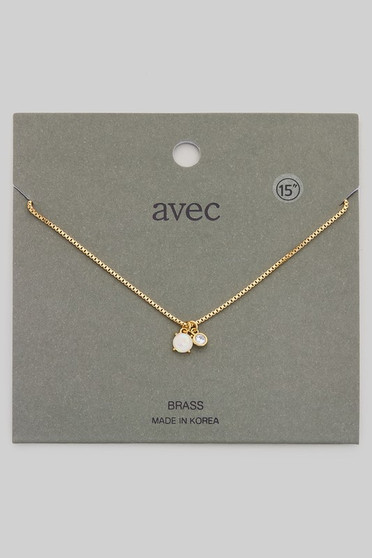 Brass Stone And Cz Double Charm Dainty Necklace 
