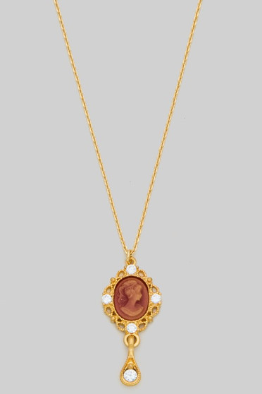 Victorian Cameo Pendant Brass Necklace With Cz