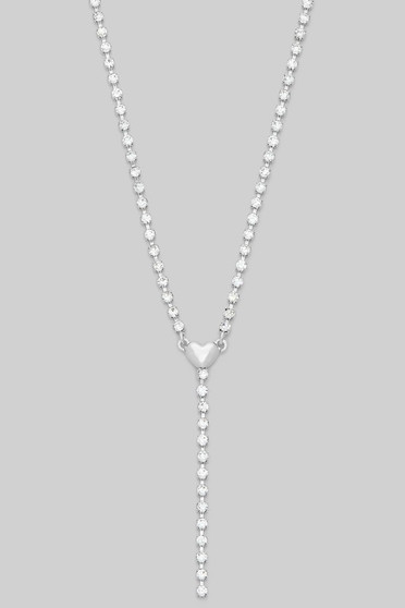 Brass Cz Pave Y Shape Necklace With Heart Charm
