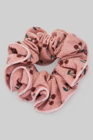 Cherry Print Corduroy Hair Scrunchie