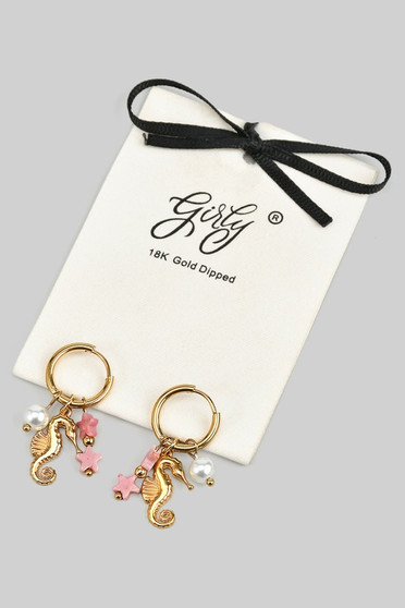 Stainless Steel Hoops With Seahorse Pearl Star Cha