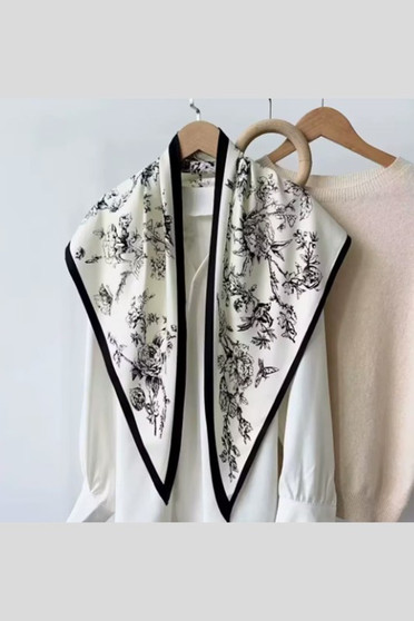 Silky Rose Print Shoulder Neck Handbag Scarf