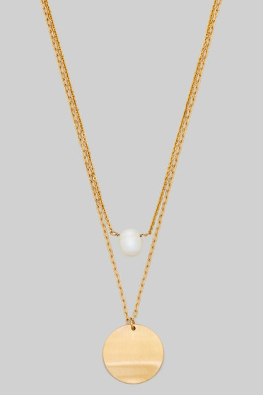 Fresh Water Pearl And Wavy Coin Pendant Necklace