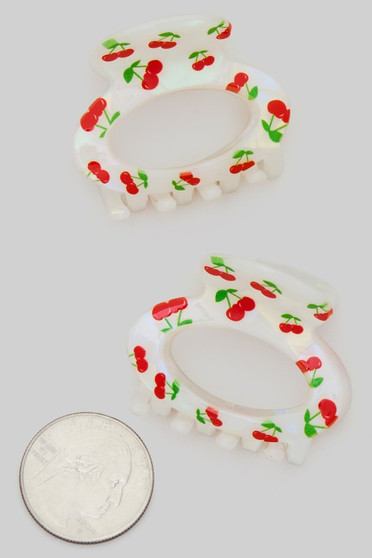 Two Piece Mini Cherry Print Hair Clip Set