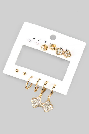 Six Pair Stud And Hoop Mixed Set