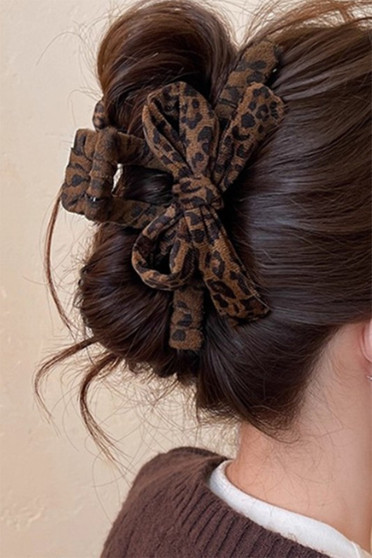 Velvety Leopard Print Hair Clip With Bows