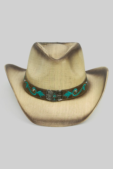 Cowboy Straw Hat W Tq Bloom Butterfly Concho Band