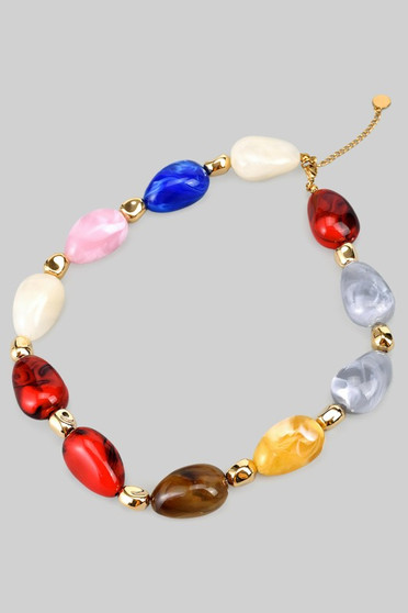 Multi Colored Smooth Stone Link Necklace