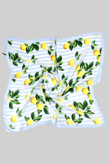 Striped Silky Square Scarf With Lemon Print