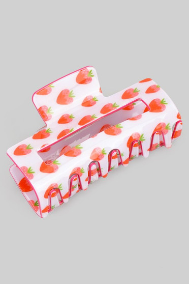 Glossy Acrylic Strawberry Print Hair Clip