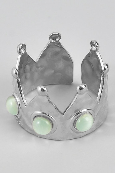 Hammered Metal Crown Ring With Stones