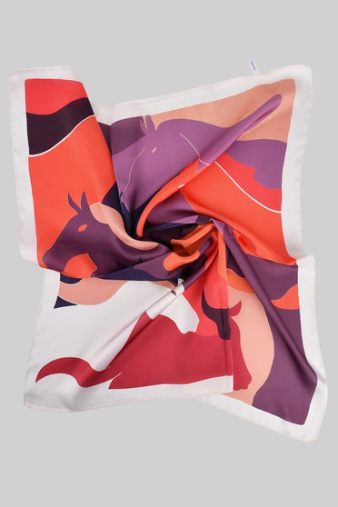 Silky Colorful Horse Print Square Scarf