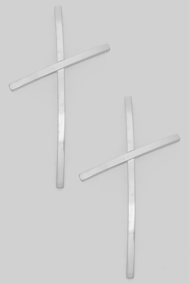 Curved Brass Cross Drop Earrings