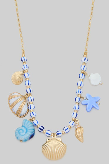 Ceramic Sea Life Charm And Shell Locket Necklace