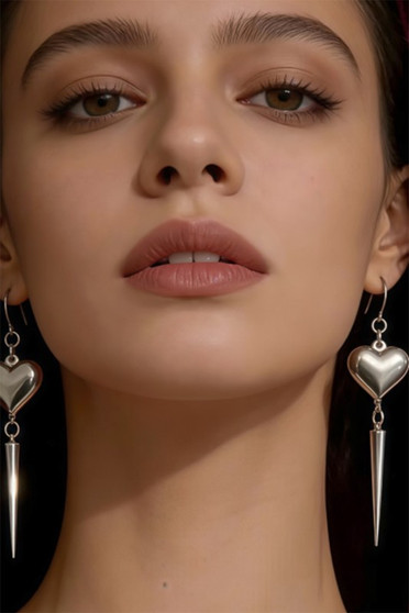 Stainless Steel Heart And Spike Drop Earrings
