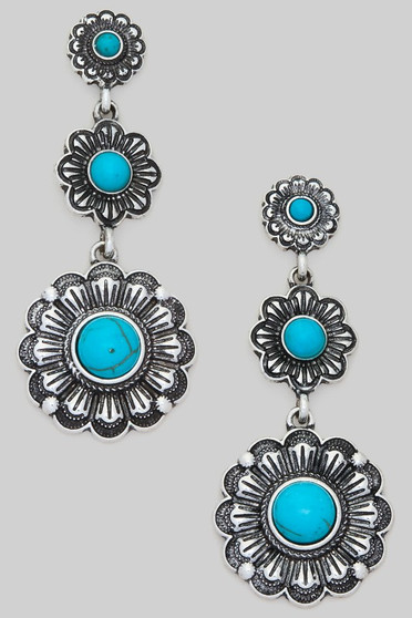 Hypoallergenic Turquoise Triple Flower Drop Earrin