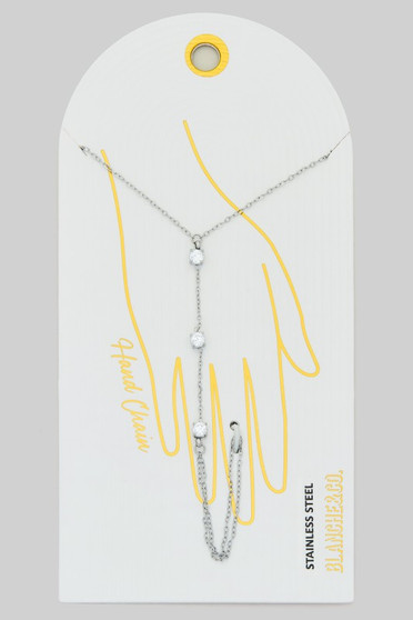 Cz Station Brass Chain Hand Bracelet