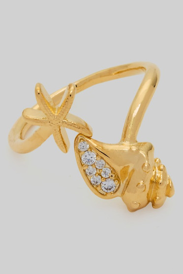 Starfish And Cz Pave Horn Twist Ring