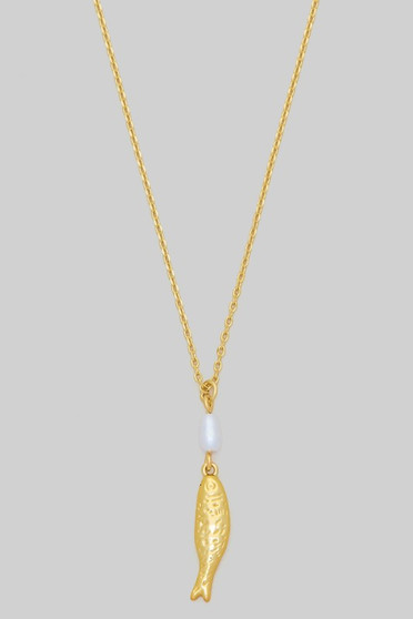 18K Gold Dipped Fish Pearl Pendant Necklace
