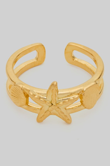 Clam Shell And Starfish Split Brass Ring