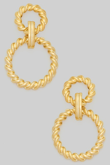 Twisted Brass Hoop Drop Earrings