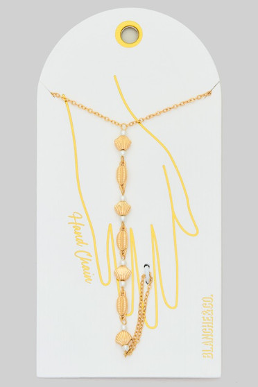 Shell Pearl Linear Brass Hand Chain Bracelet