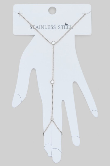Stainless Steel Two Cz Charm Hand Chain