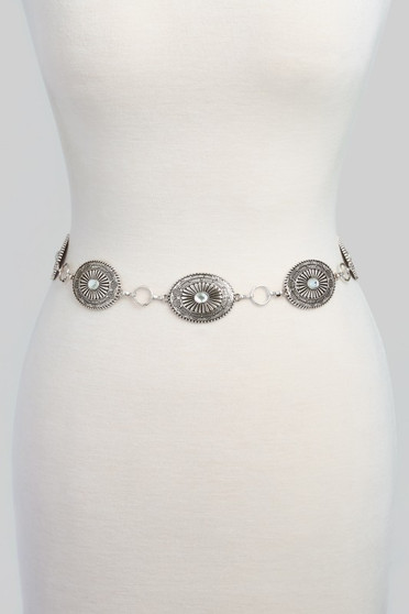 Ribbed Circle Pattern Concho Chain Belt