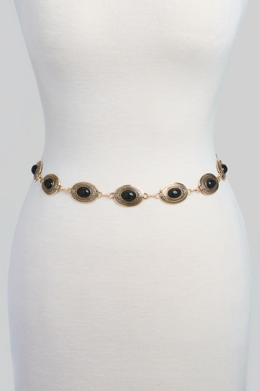 Etched Western Concho Stone Chain Belt