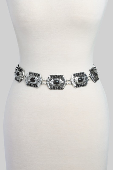 Stone Studded Rectangle Concho Chain Belt