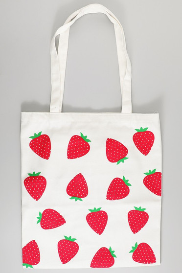 Strawberry Print Canvas Bag