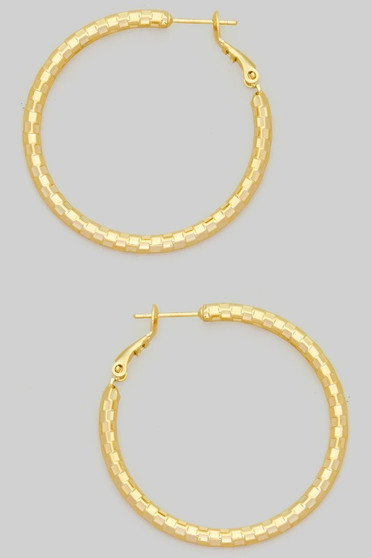 Cube Textured Brass Hoop Earrings