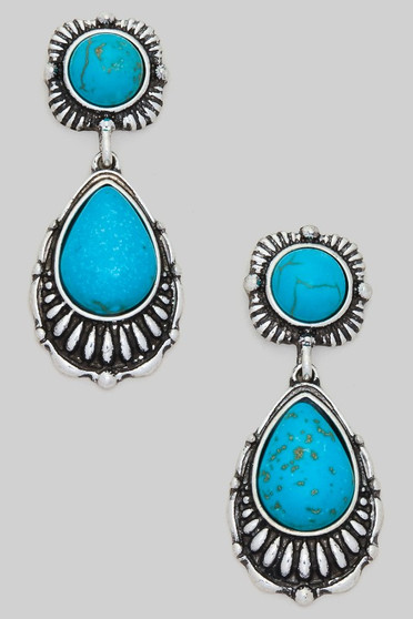 Hypoallergenic Teardrop Turquoise Two Drop Earring