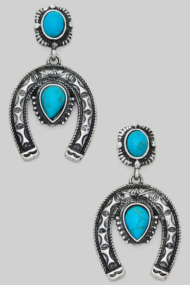 Hypoallergenic Horse Shoe Turquoise Drop Earrings