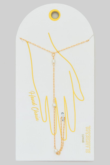 Brass Hand Chain Bracelet With Pearls