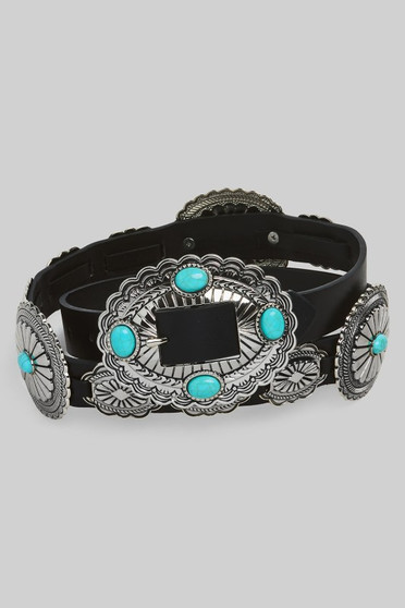 Stone Accent Concho Embellished Concho Strap Belt