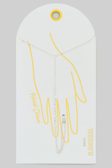 Mq Shaped Prong Setting Brass Hand Chain Bracelet